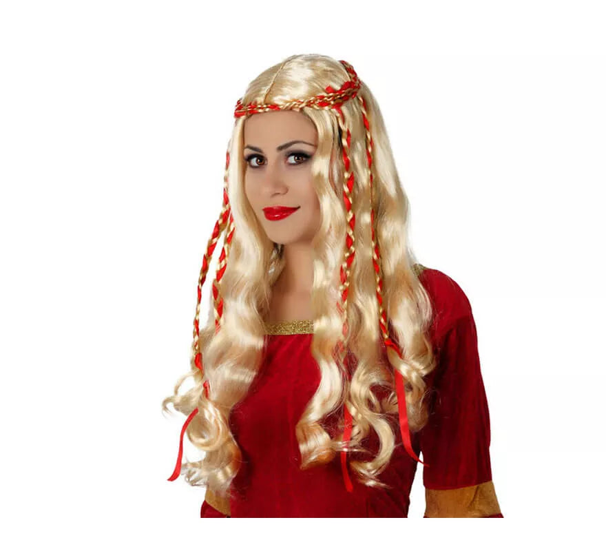 Translation missing: de.Peluca de Dama Medieval rubia con lazo rojo