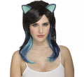 Peluca de Gatita Negra con Orejas y Mechas Azules