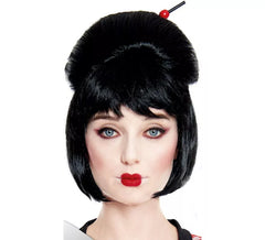 Schwarze kurze japanische Geisha-Perücke