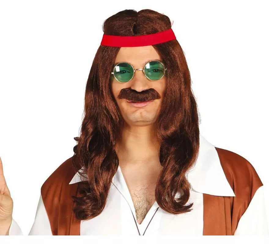 Translation missing: de.Peluca de Hippie con cinta y bigote