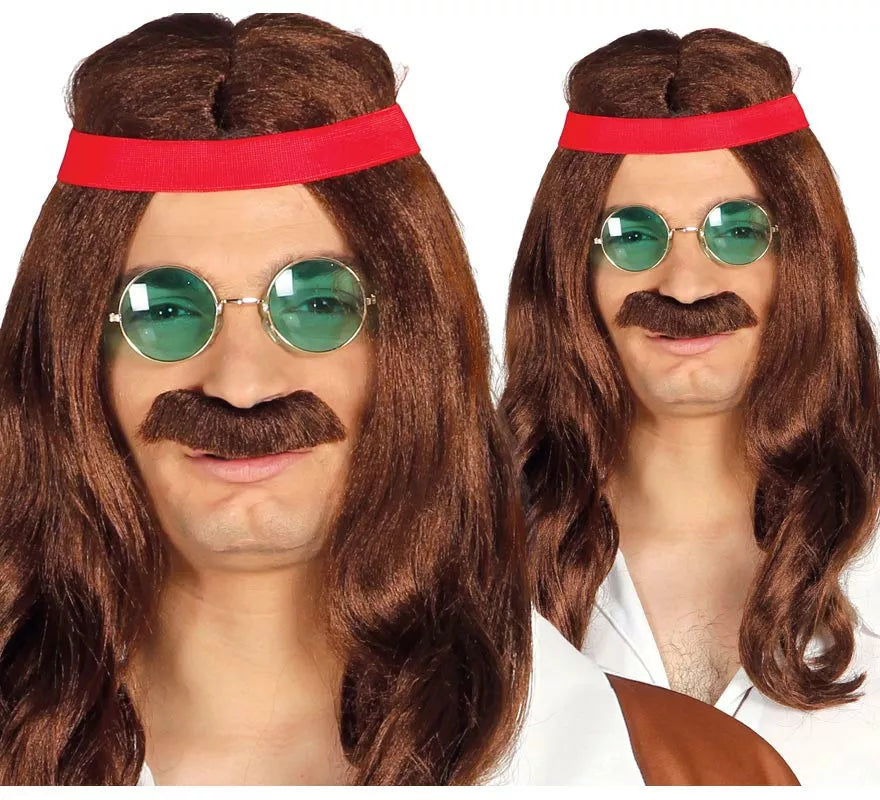 Translation missing: de.Peluca de Hippie con cinta y bigote