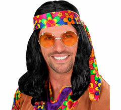Schwarze Hippie Perücke mit Bandana