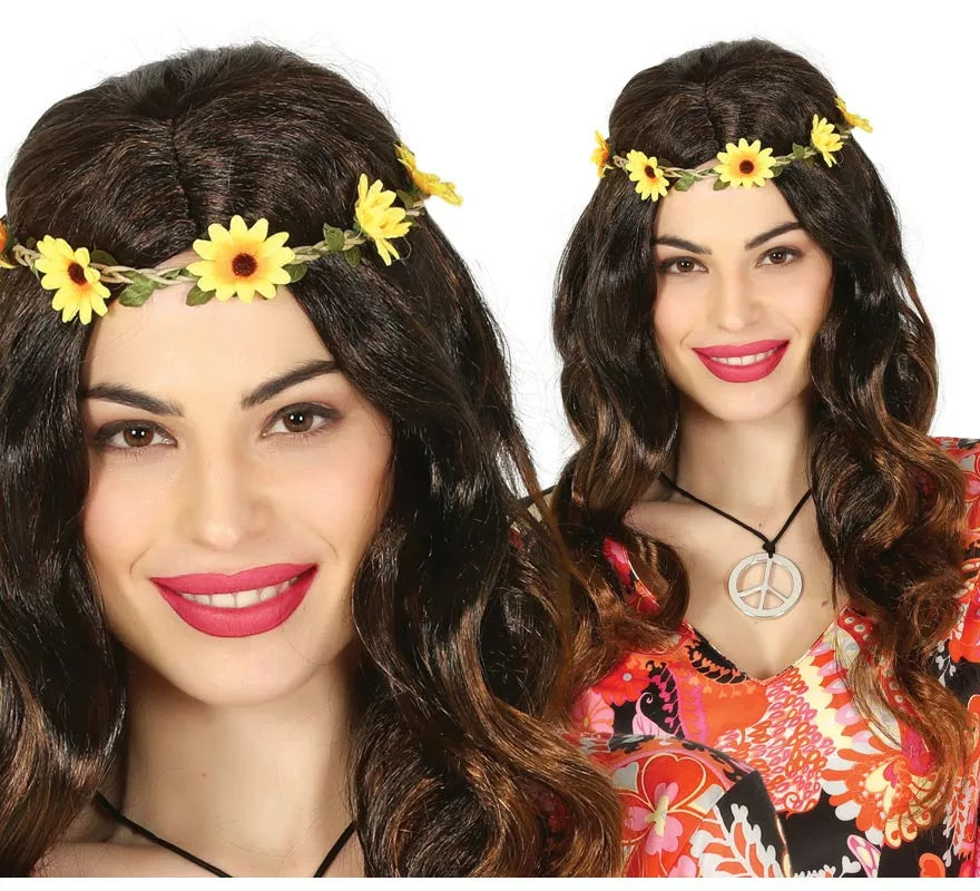 Translation missing: de.Peluca de Hippie Negra con Flores