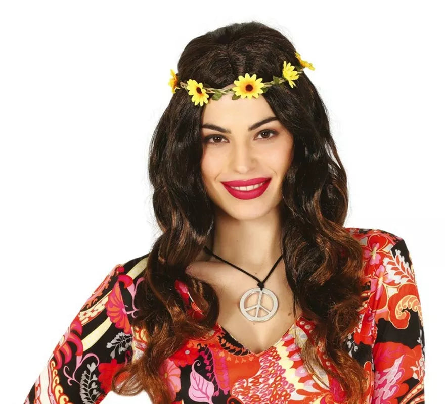 Translation missing: de.Peluca de Hippie Negra con Flores