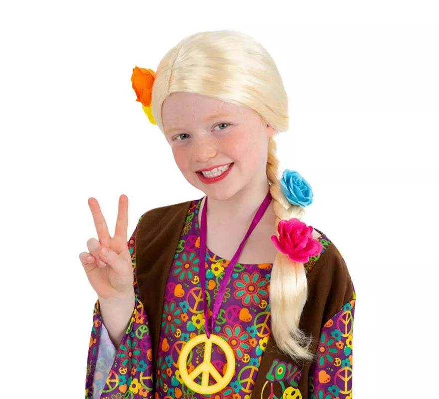 Translation missing: de.Peluca de Hippie trenza floreada rubia infantil
