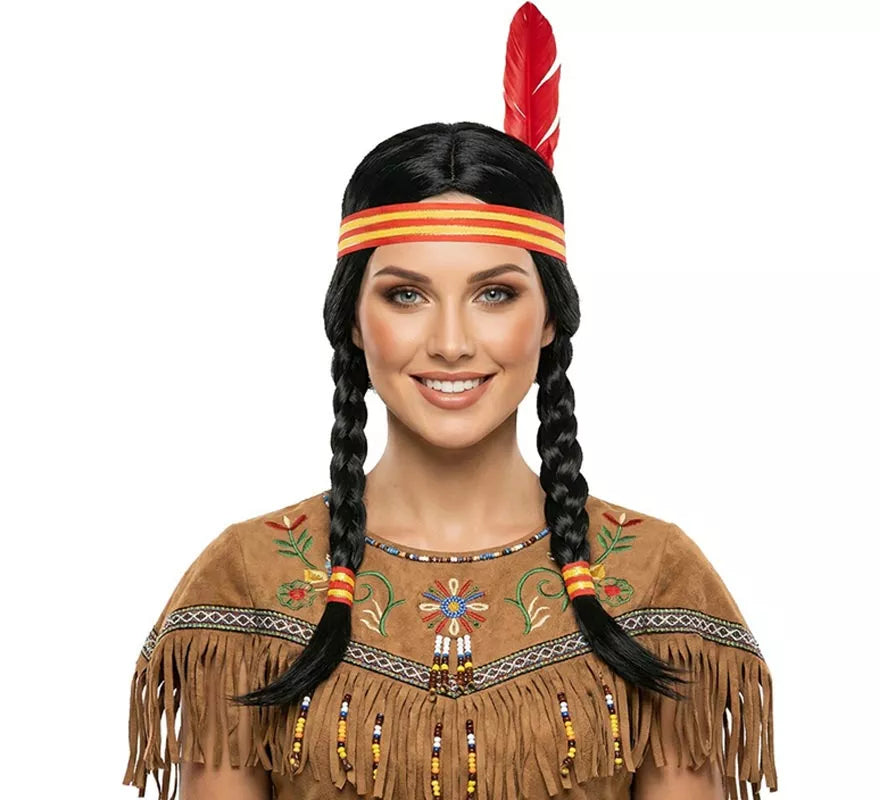 Translation missing: de.Peluca de India con Trenzas y cinta con pluma