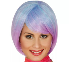 Blaue und lila halblange Perücke
