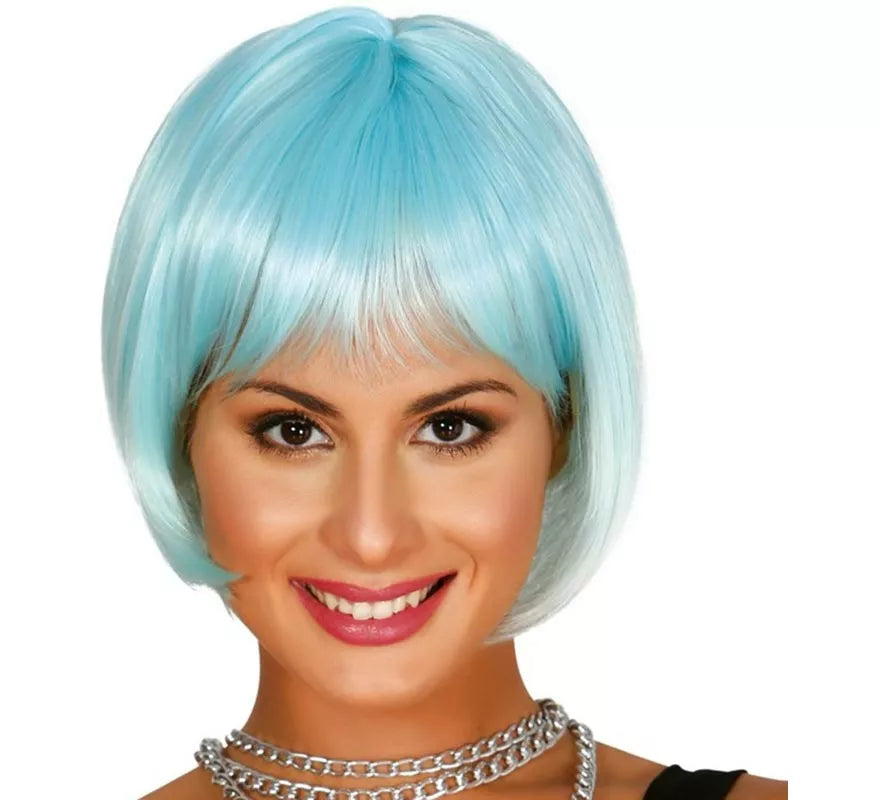 Peluca de media melena turquesa y blanca