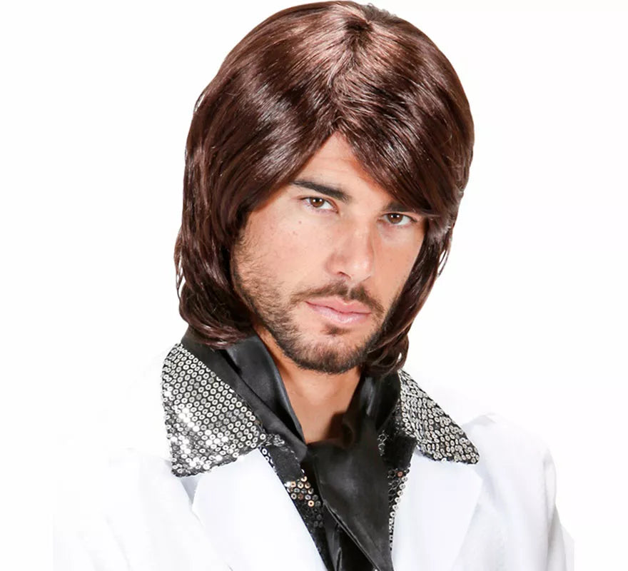 Peluca de Pop Star Años 70 marrón