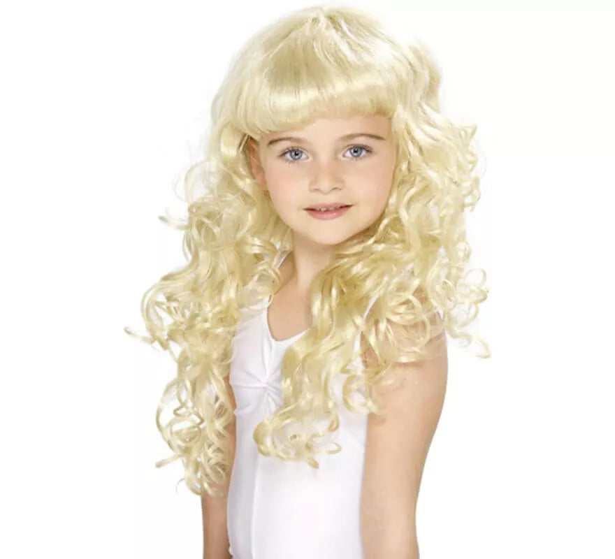 Translation missing: de.Peluca de Princesa Rubia Larga y Rizada Infantil