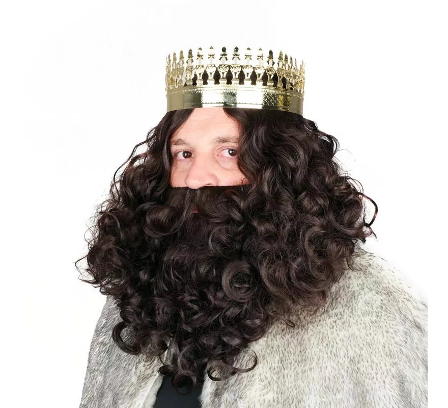Peluca de Rey Mago con Barba castaño oscuro mate
