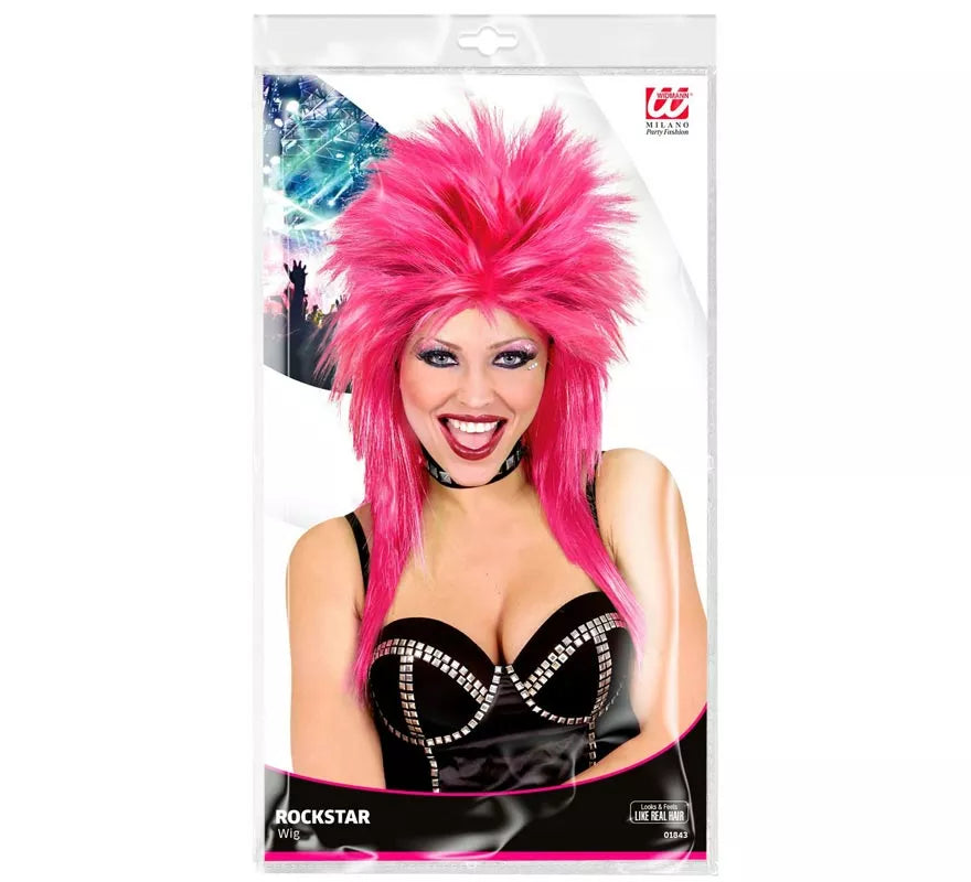 Translation missing: de.Peluca de Rockstar rosa fuerte adulto