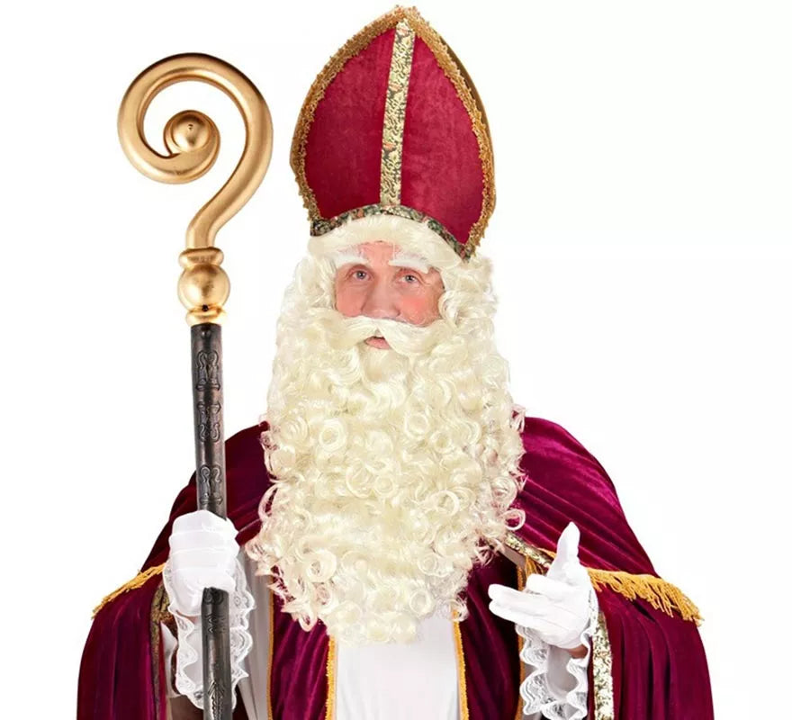 Peluca de Santa Claus o San Nicolás con Barba, Bigote y Cejas