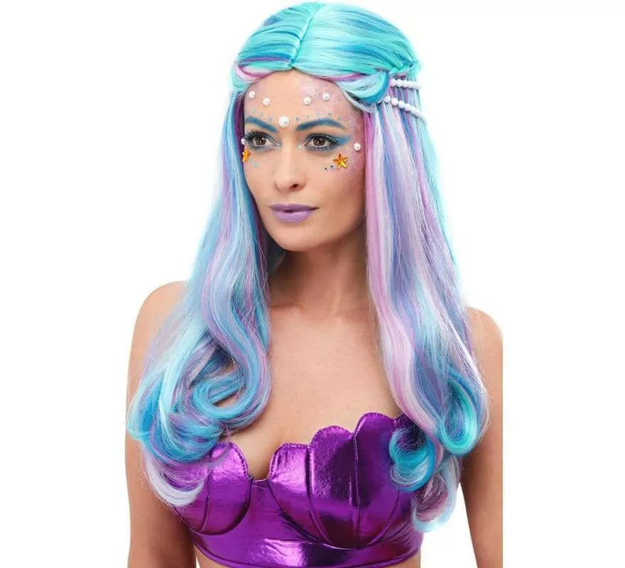 Translation missing: de.Peluca de Sirena Azul con perlas