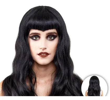 Peluca de Sirena negra ondas y fleco
