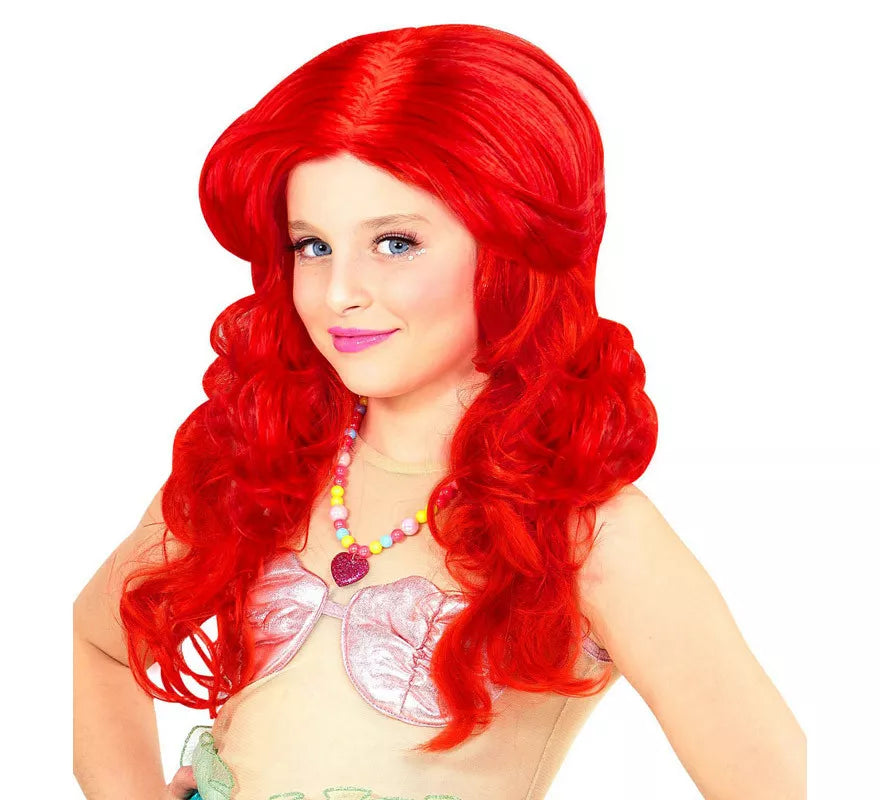 Translation missing: de.Peluca de Sirena Rojo Intenso Larga Infantil