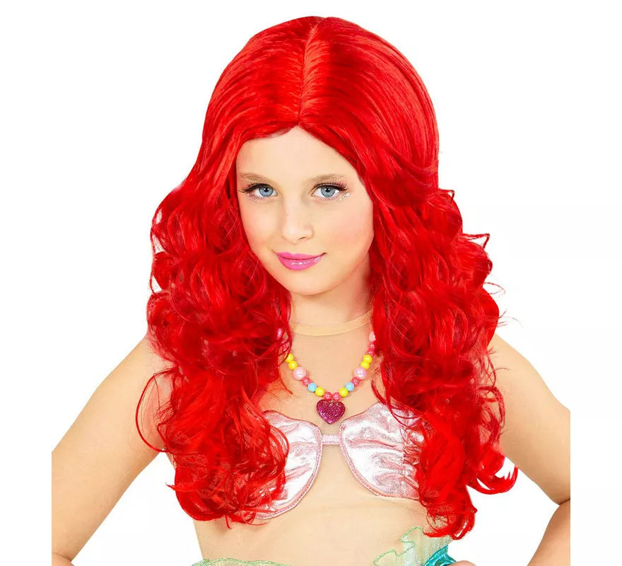 Translation missing: de.Peluca de Sirena Rojo Intenso Larga Infantil