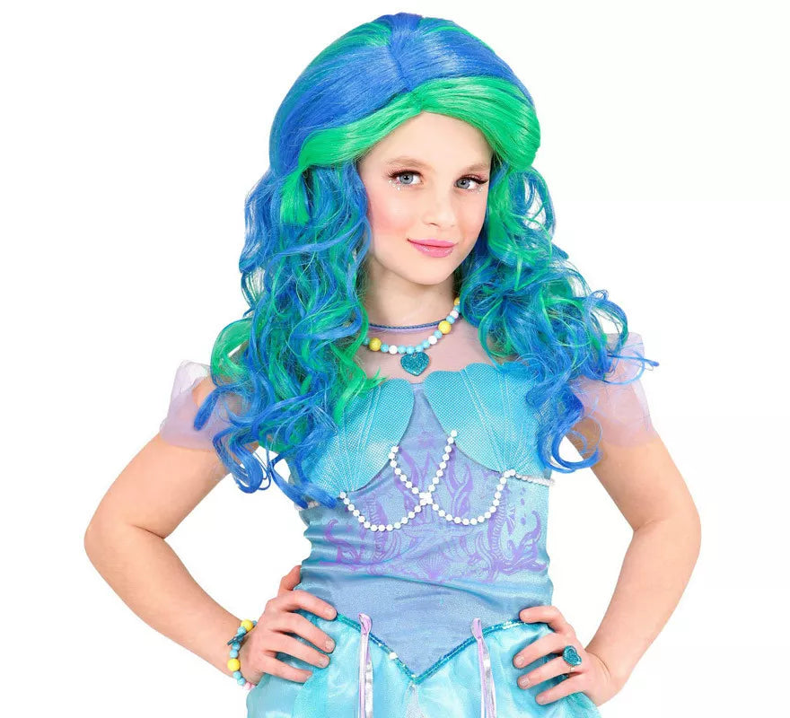 Translation missing: de.Peluca de Sirena Turquesa Esmeralda Larga Infantil