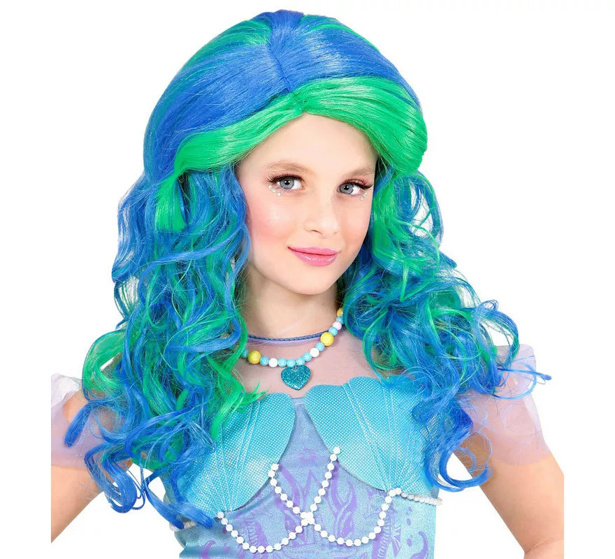 Translation missing: de.Peluca de Sirena Turquesa Esmeralda Larga Infantil