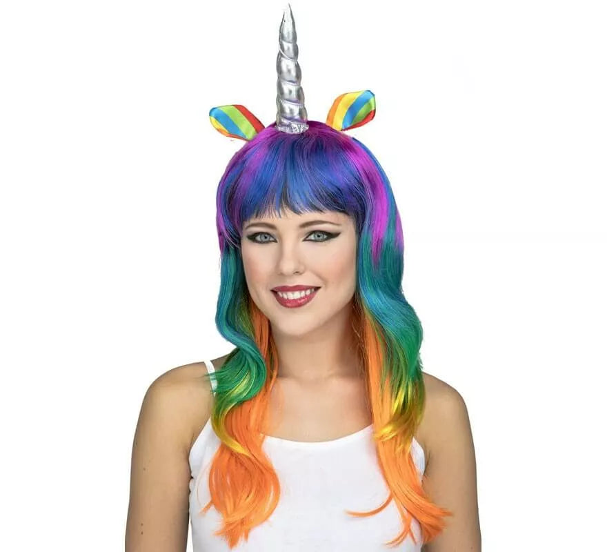 Translation missing: de.Peluca de Unicornio Multicolor con Cuerno y Orejas