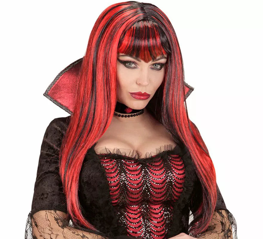 Translation missing: de.Peluca de Vampiresa roja y negra con Flequillo