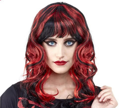 Rote und schwarze Vampirperücke mit Pony