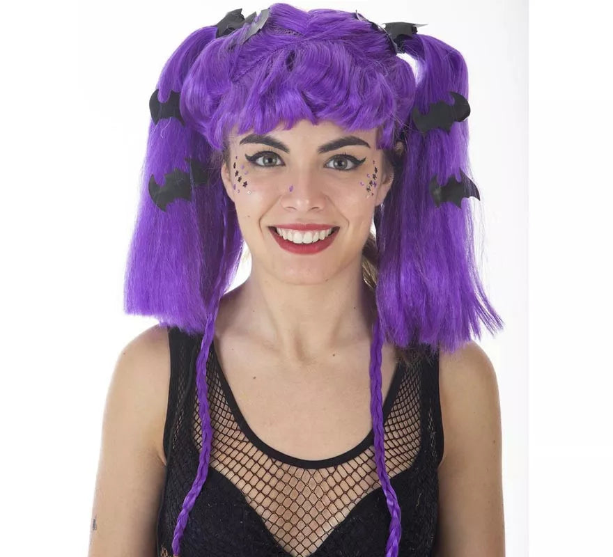 Peluca de Vampiro con Coletas lila adulto