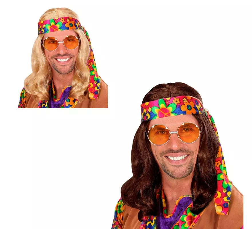 Translation missing: de.Peluca Hippie con Banda en varios colores adulto