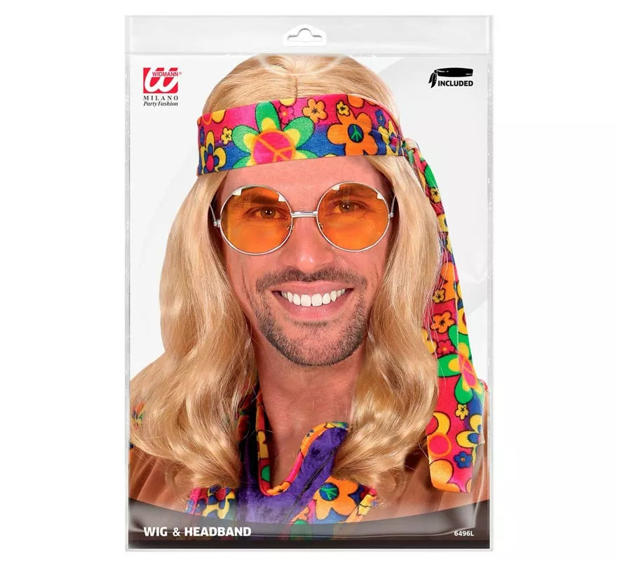 Translation missing: de.Peluca Hippie con Banda en varios colores adulto