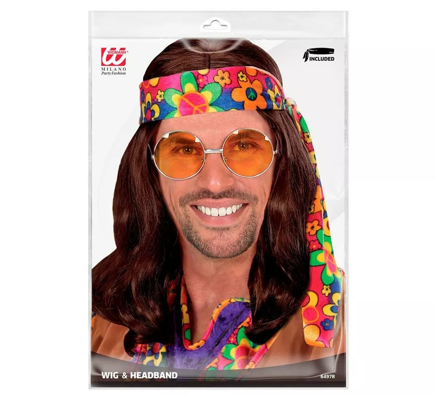 Peluca Hippie con Banda en varios colores adulto
