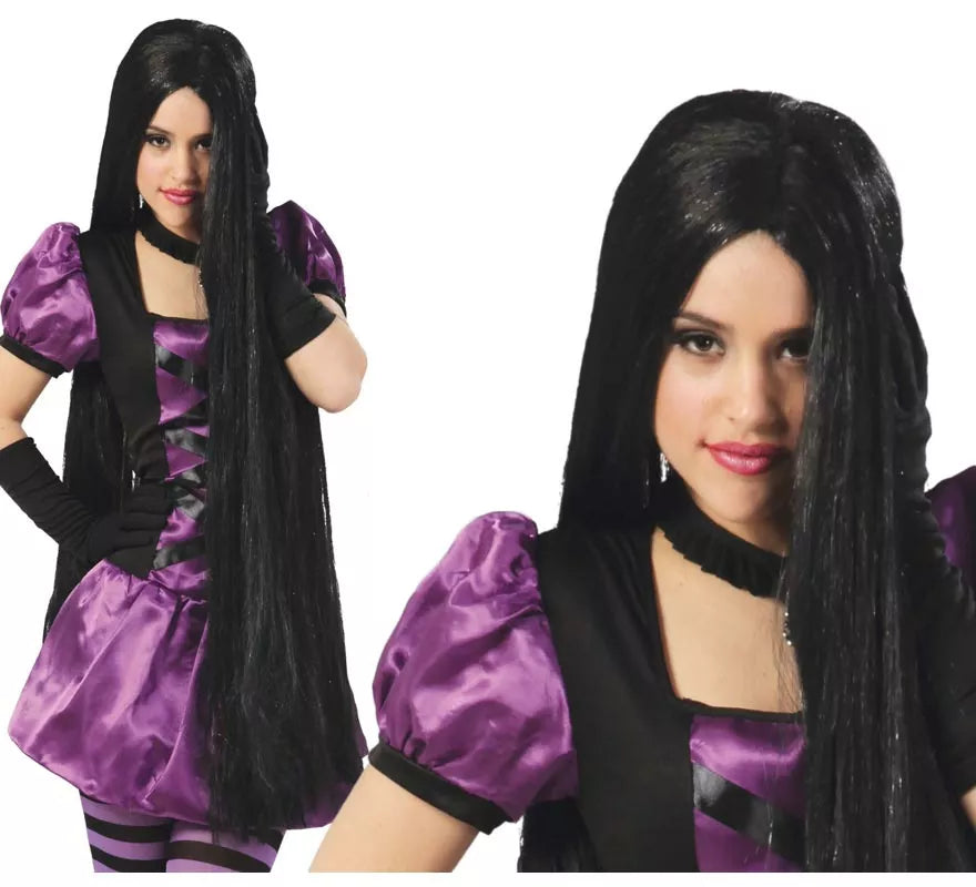 Translation missing: de.Peluca larga negra extra para Halloween y Carnaval