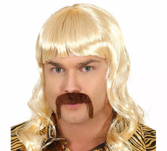 Blonde Männerperücke mit braunem Schnurrbart