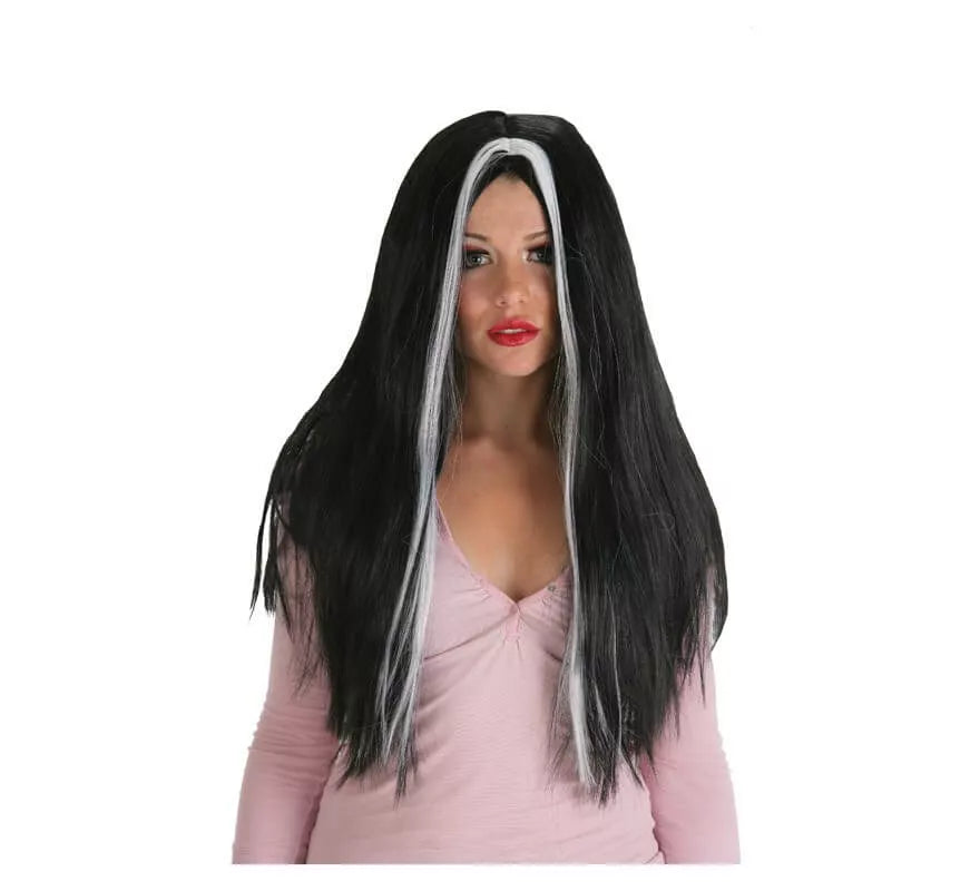 Translation missing: de.Peluca Morgana negra larga con mechas blancas