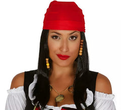 Lange schwarze Perücke und Piratenschal