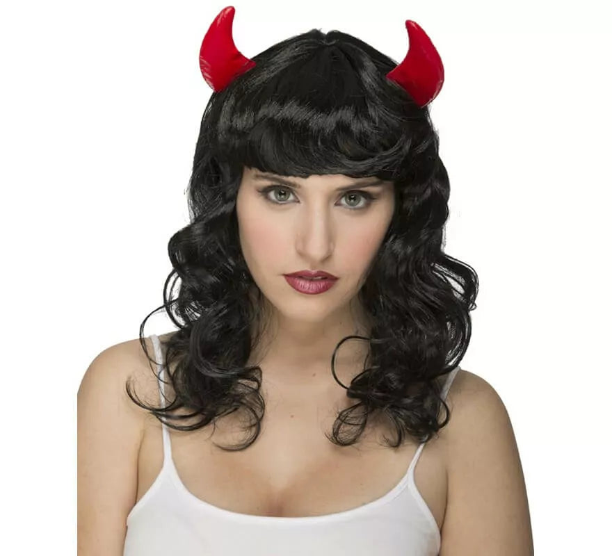 Translation missing: de.Peluca Negra ondulada con Cuernos de Demonia