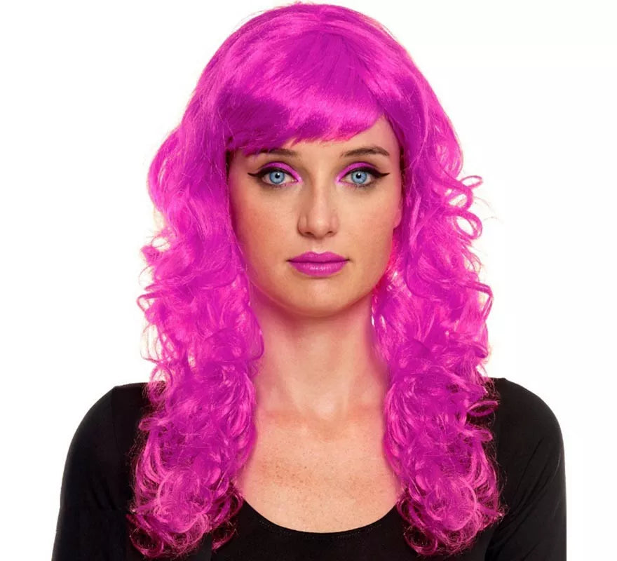 Translation missing: de.Peluca Ondas fucsia con fleco