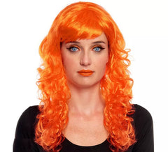 Orangefarbene, gewellte Perücke mit Pony