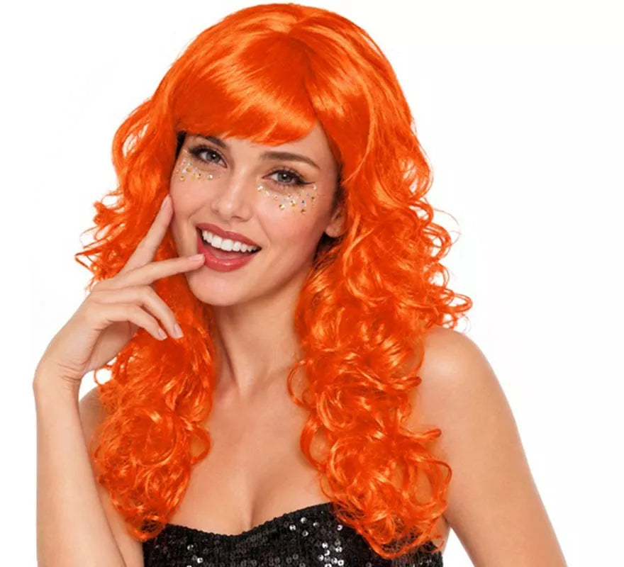 Peluca Ondas naranja con flequillo
