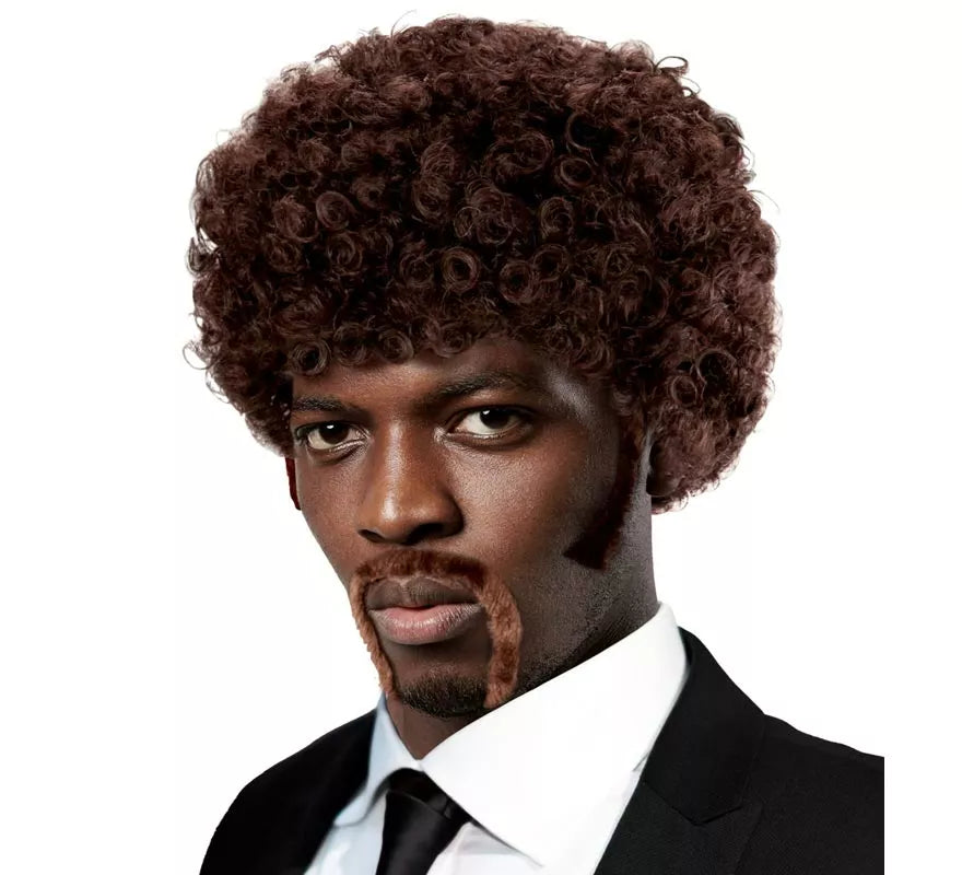 Translation missing: de.Peluca Pulp Fiction Afro con bigotes y patillas
