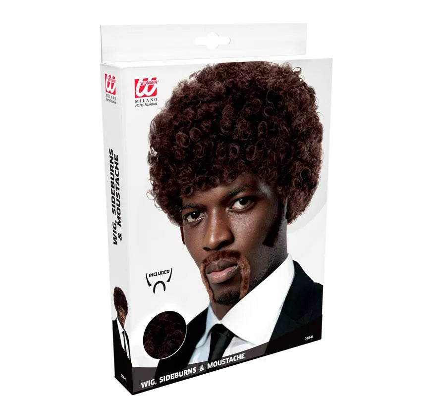 Translation missing: de.Peluca Pulp Fiction Afro con bigotes y patillas