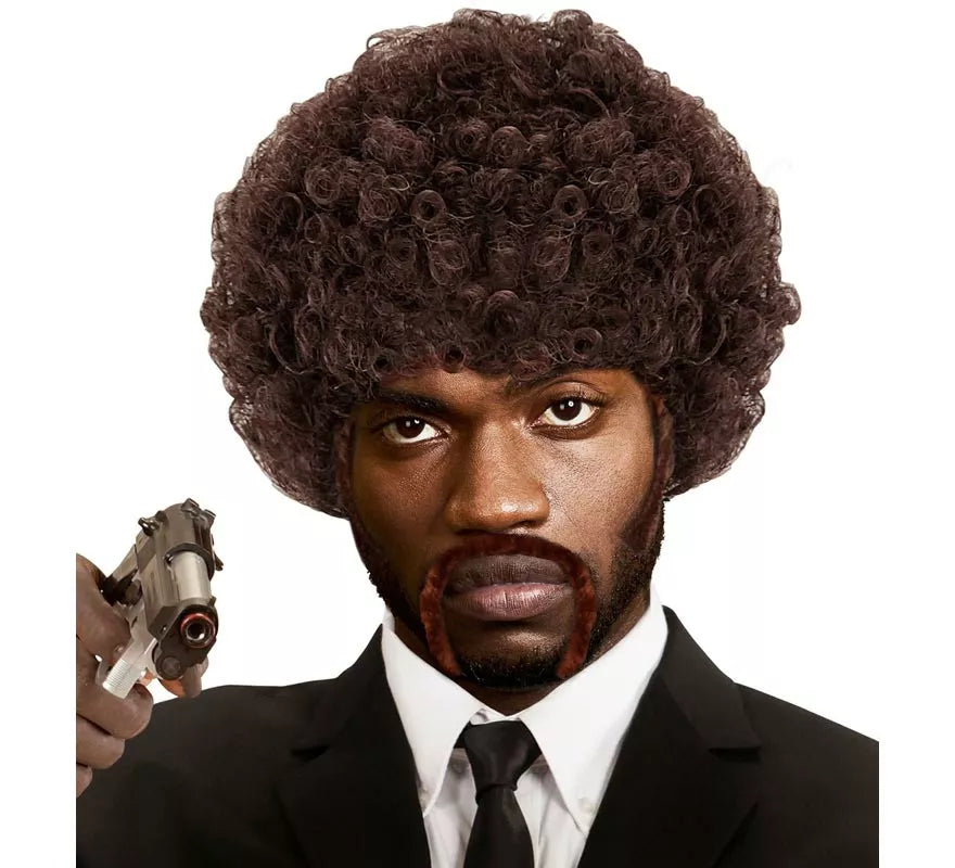 Translation missing: de.Peluca Pulp Fiction Afro con bigotes y patillas