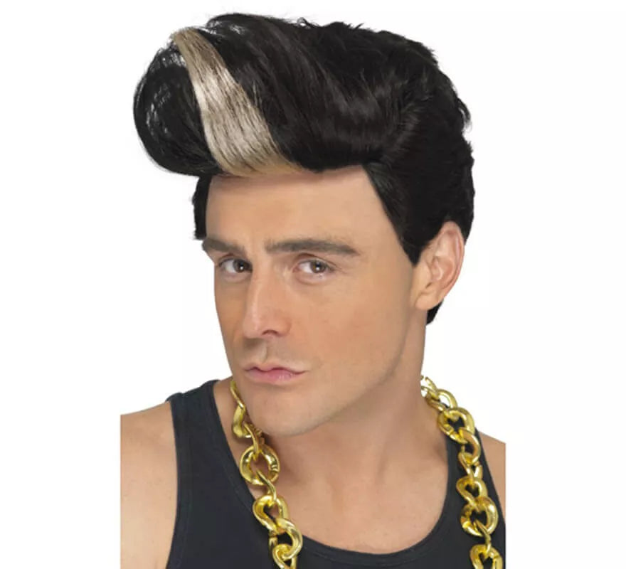 Translation missing: de.Peluca Rap Star de 1990 con tupé y con mecha rubia