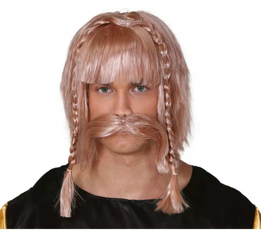 Peluca rubia con bigote incluido de Vikingo