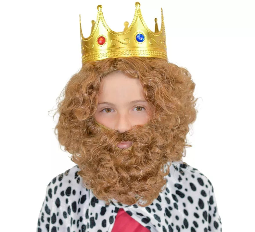Translation missing: de.Peluca y Barba castaña Infantil Deluxe de Rey Mago Gaspar