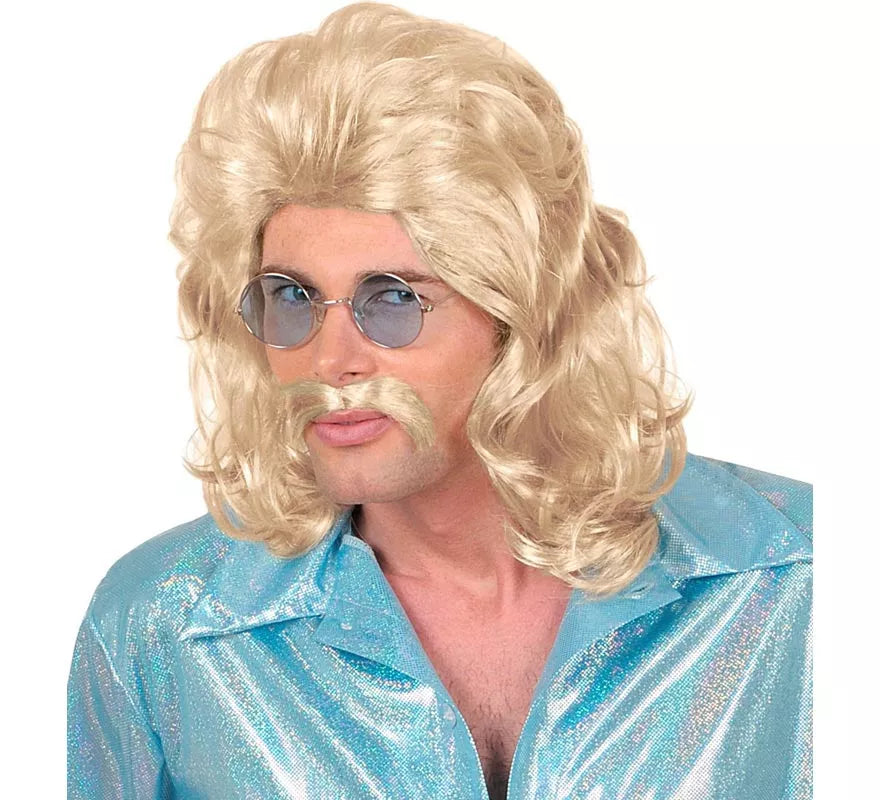 Peluca y Bigote de los años 70 rubia adulto