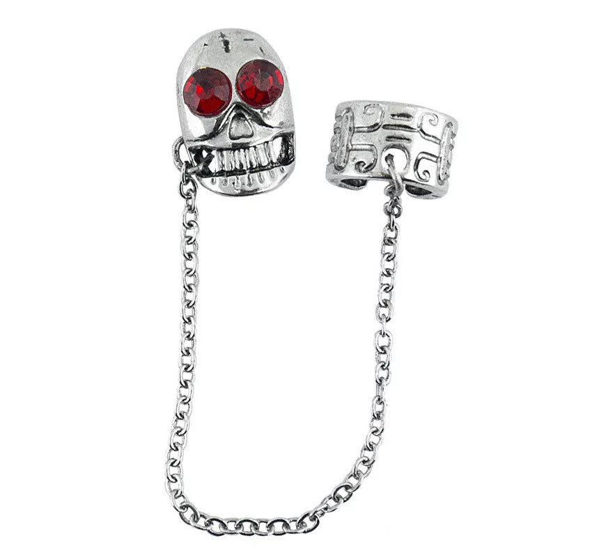 Translation missing: de.Pendiente con cadena de Calavera con Piedras Rojas