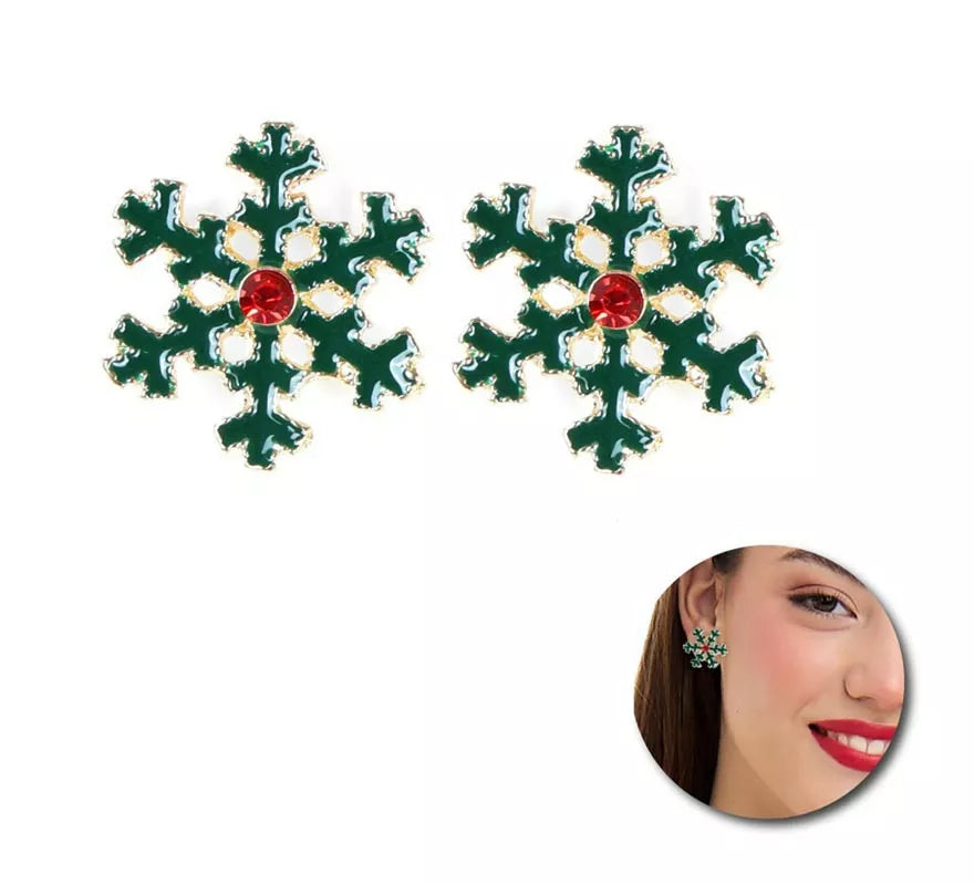 Translation missing: de.Pendientes Copo de Nieve Navidad verde de 3x3 cm