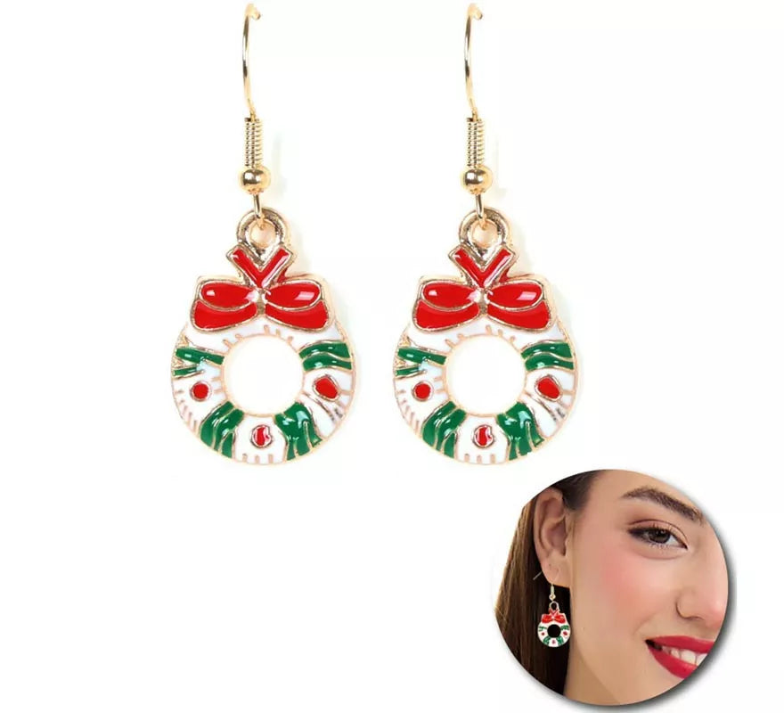 Translation missing: de.Pendientes Corona de Navidad con lazo de 1,5x2,5 cm