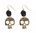 Pendientes de Calavera Dorada con Rosa Negra