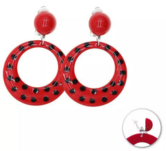 Kleine rote Sevillana-Ohrringe mit schwarzen Punkten, 6 cm